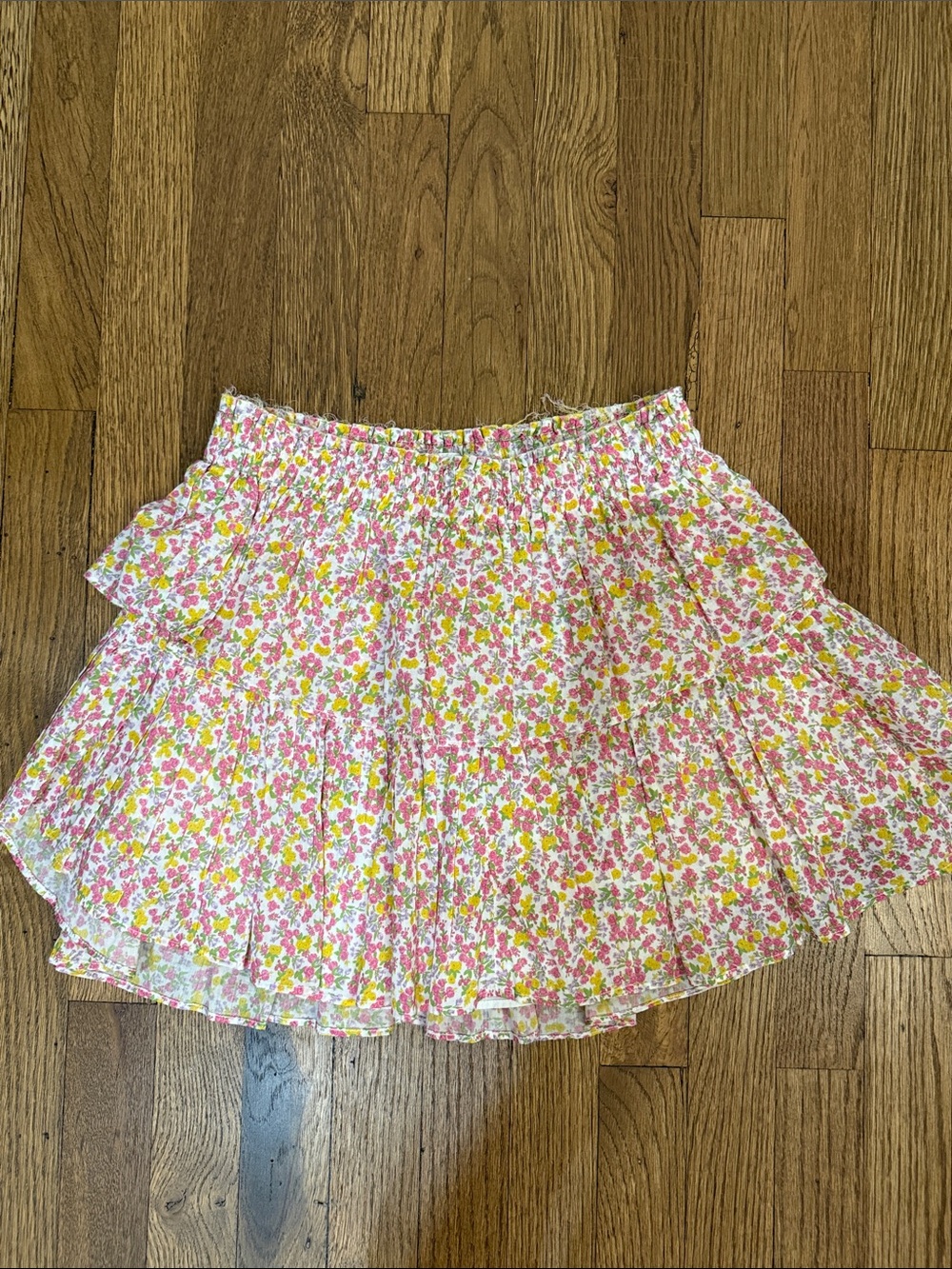 Love Shack Fancy Floral Tiered Mini Skirt - Pink & Yellow